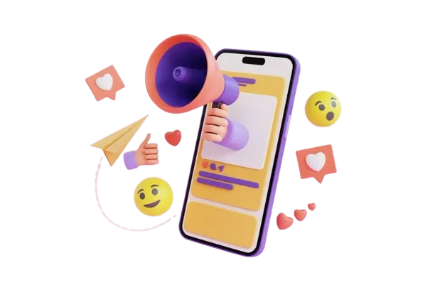 CRM engagement illustration — megaphone and social signals